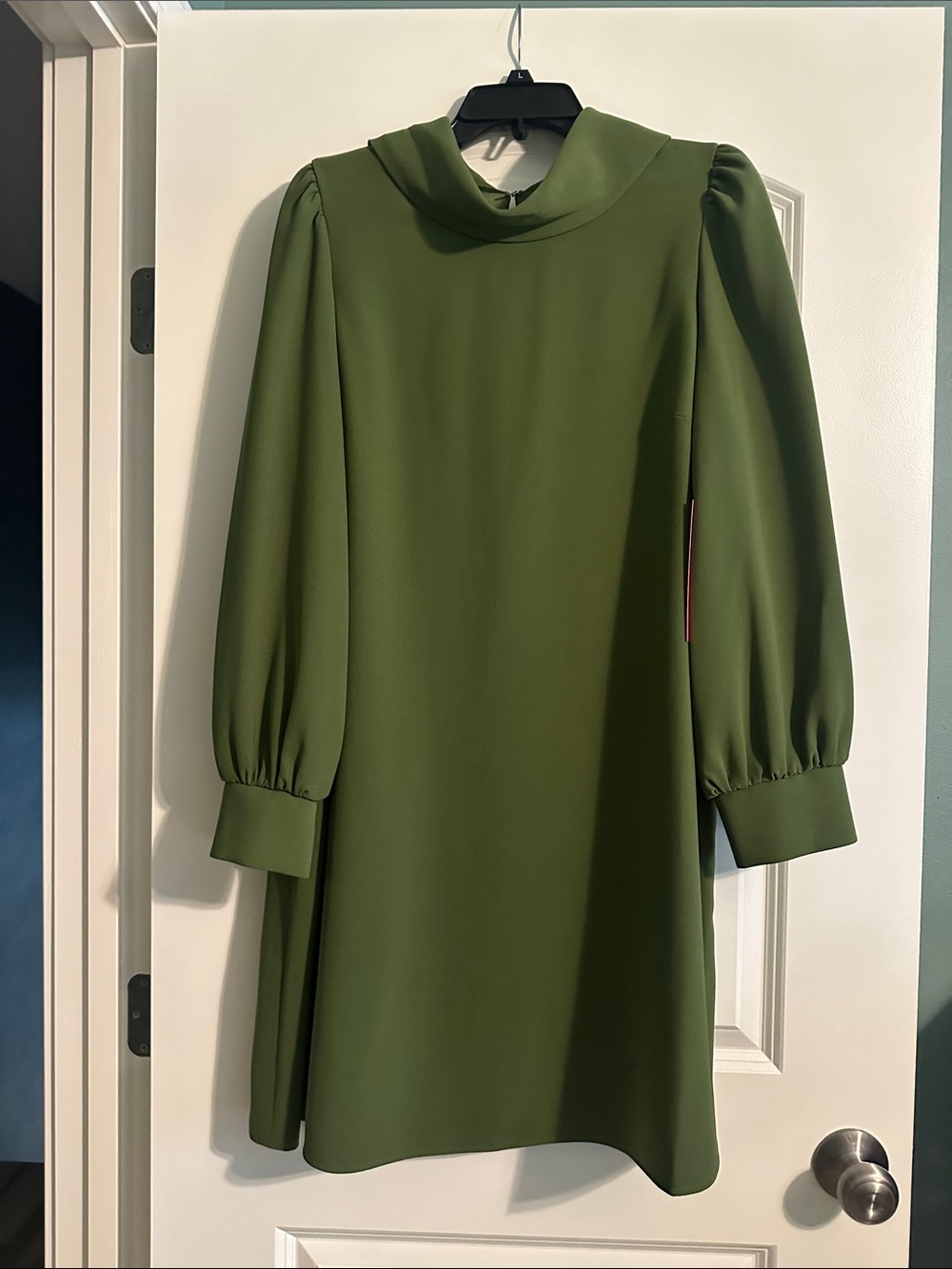 Alex Marie Olive Green Long Sleeve Puff-Sleeve Dress